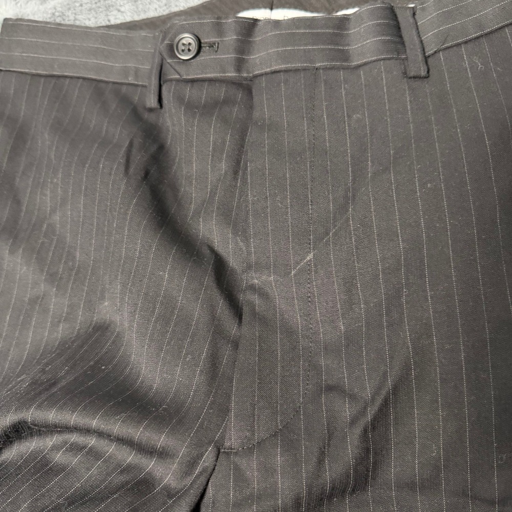 Pronto Uomo Mens Black Pinstripe 100% Wool Dress Pants Size 32 Waist Flat Front - Picture 6 of 9